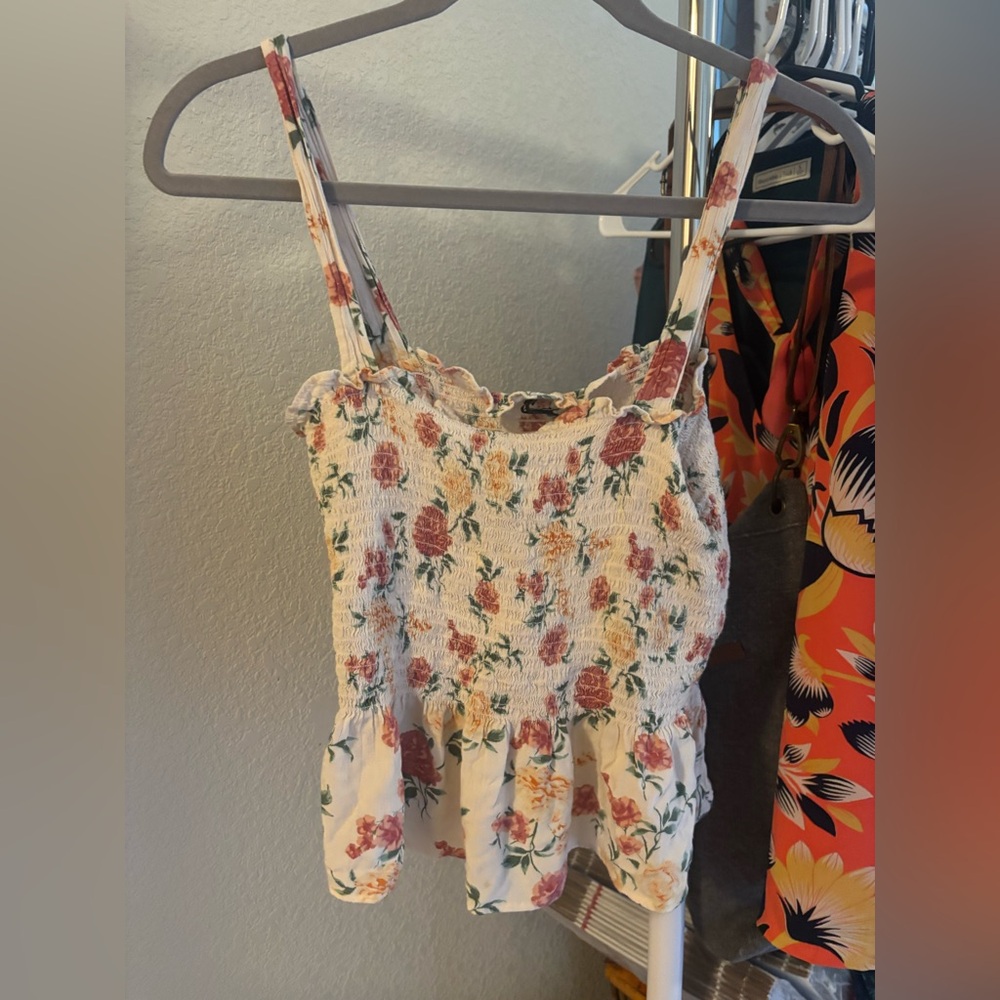 American Eagle Outfitters Cream Smocked Ruffled Camisole